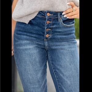 Risen Vintage Dark Wash Button Fly Straight Leg Denim - 15/32